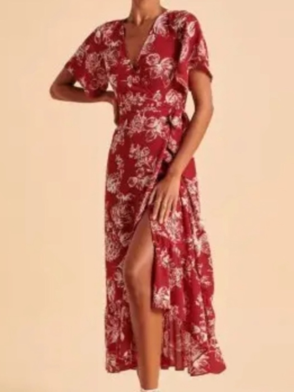 Abercrombie & Fitch Crimson Floral Wrap Maxi Dress